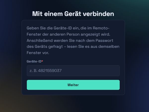 Das Viewer-Fenster mit dem Eingabefeld für die Geräte-ID